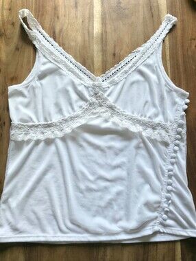 Vintage Tristan & Iseut White Lace Cami Top Y2K / Cottagecore / Babydoll -Size L